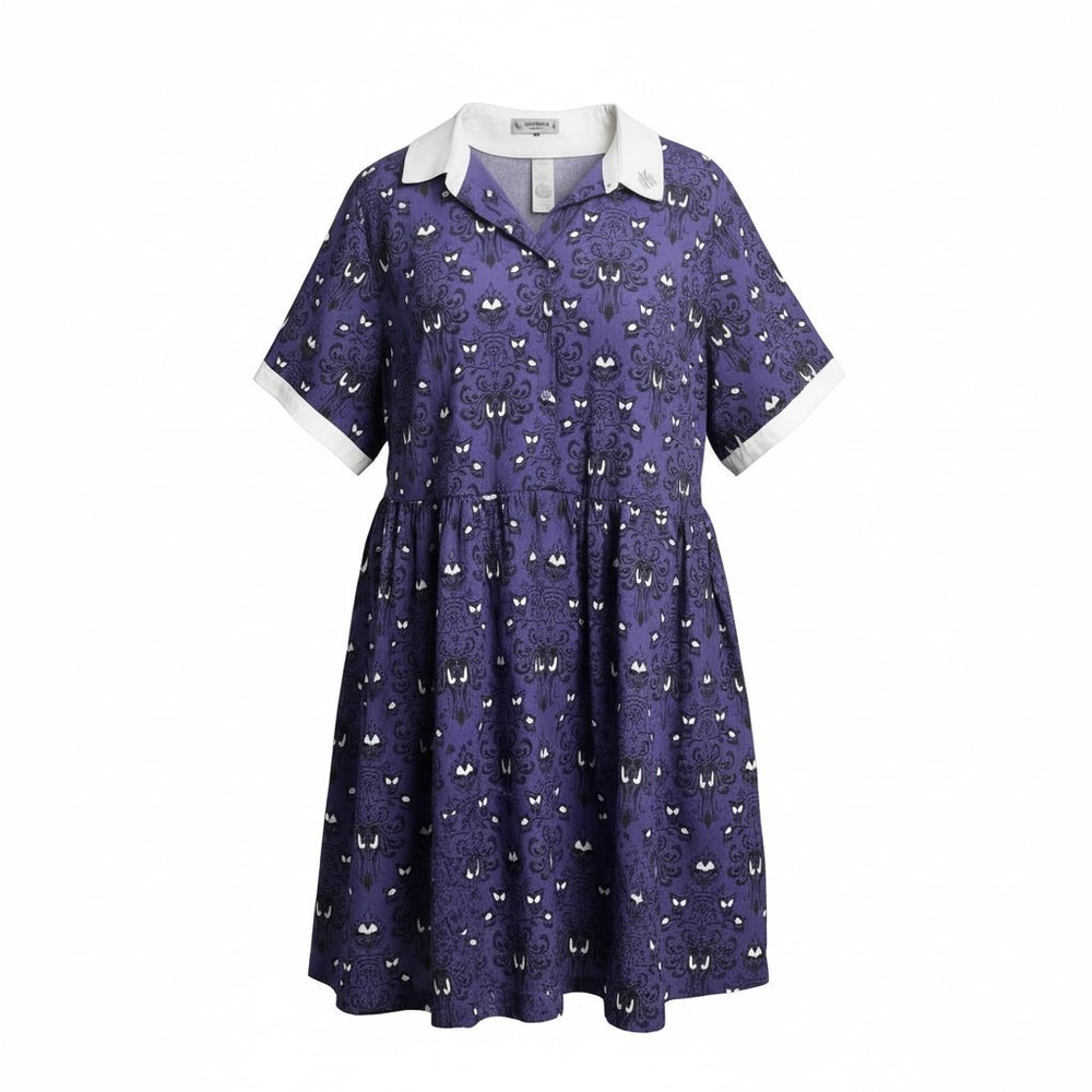 Disney Womens Haunted Mansion Wallpaper Purple Damask Short Sleeve Dress Size 2X